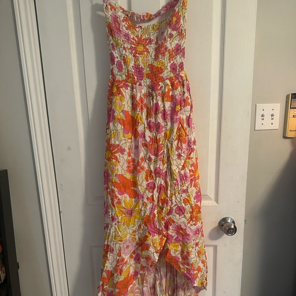 Forever 21 NWT floral maxi ruffle low back strapless dress with slit size M - Picture 8 of 9